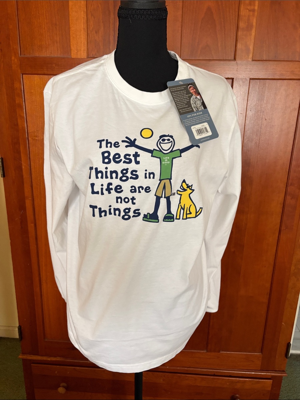 Life Is Good White Long-Sleeve Tee with Green & Yellow Graphic